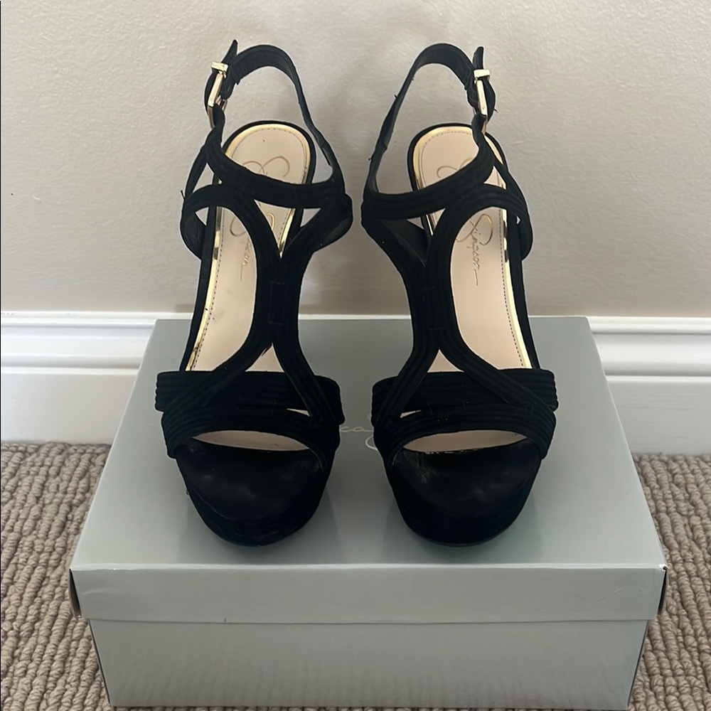 Chic Black Suede Strappy Heels
